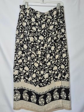 Talbots Silk  Black Maxi Skirt with Cream Floral Print